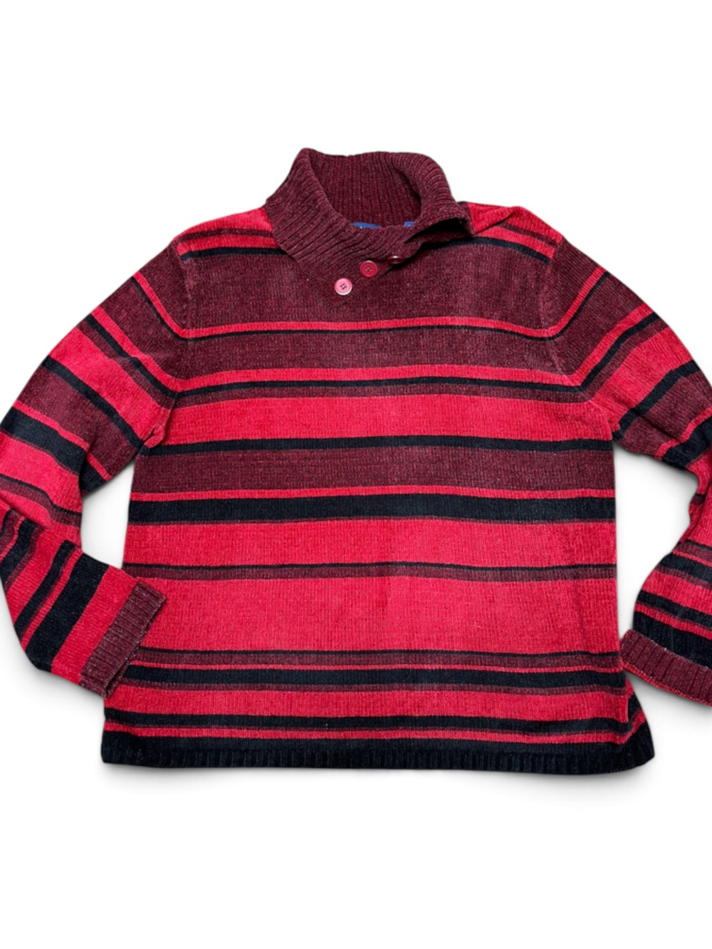 Karen Scott Red and Black Striped Turtleneck Sweater